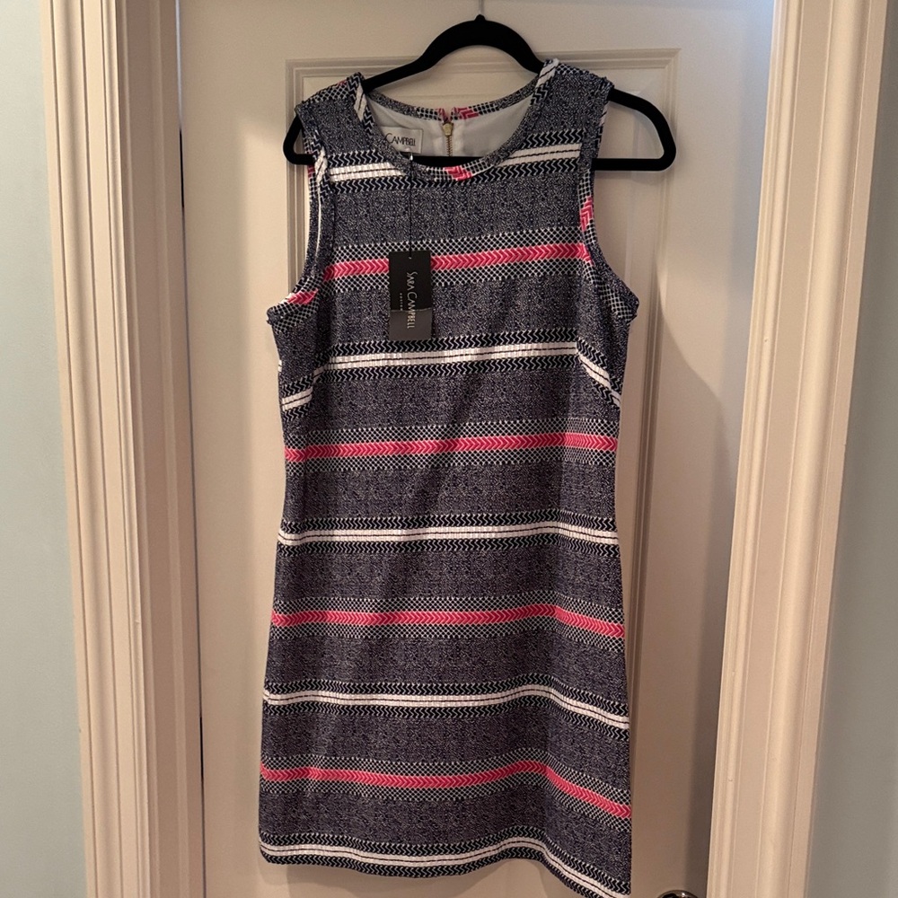 Sara Campbell Blue and Pink Patterned Midi Dress